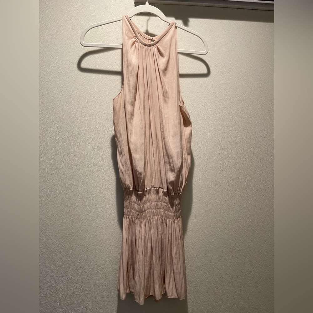 Ramy Brook Cream Ruched Halter Mini Dress